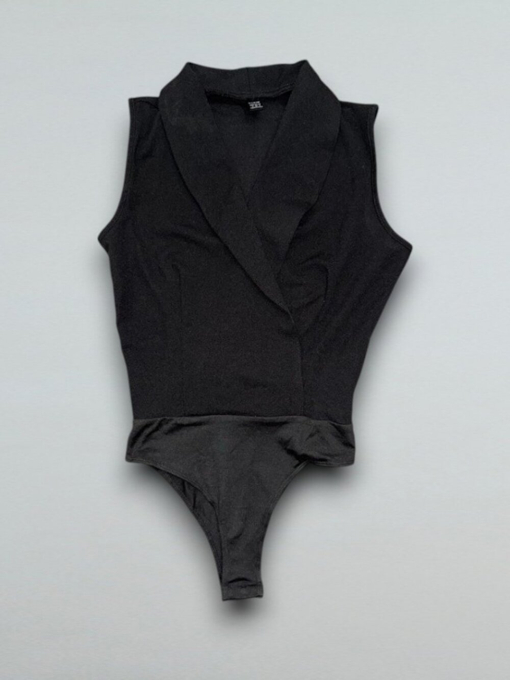 Black Sleeveless Wrap Bodysuit Surplice Lapel V Neck Thong Womens S